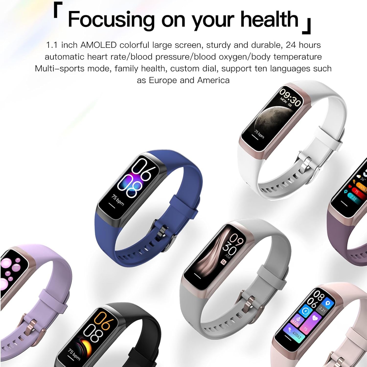 Keep Health Fitness Trackers for Women Men Amoled Step Counter Slim Thin 25 Sports Modes with Heart Rate Blood Pressure Monitor Alarm Stopwatch Timer Calories Burned IP68 Step Tracker Watch - silverfoxgoods