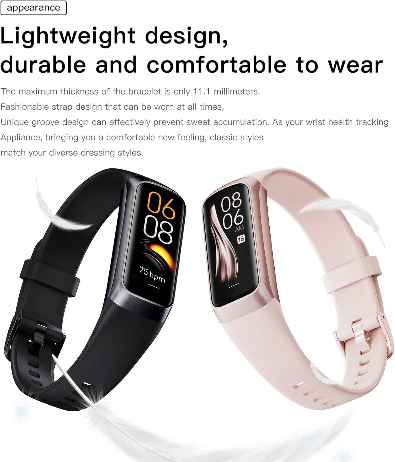 Keep Health Fitness Trackers for Women Men Amoled Step Counter Slim Thin 25 Sports Modes with Heart Rate Blood Pressure Monitor Alarm Stopwatch Timer Calories Burned IP68 Step Tracker Watch - silverfoxgoods