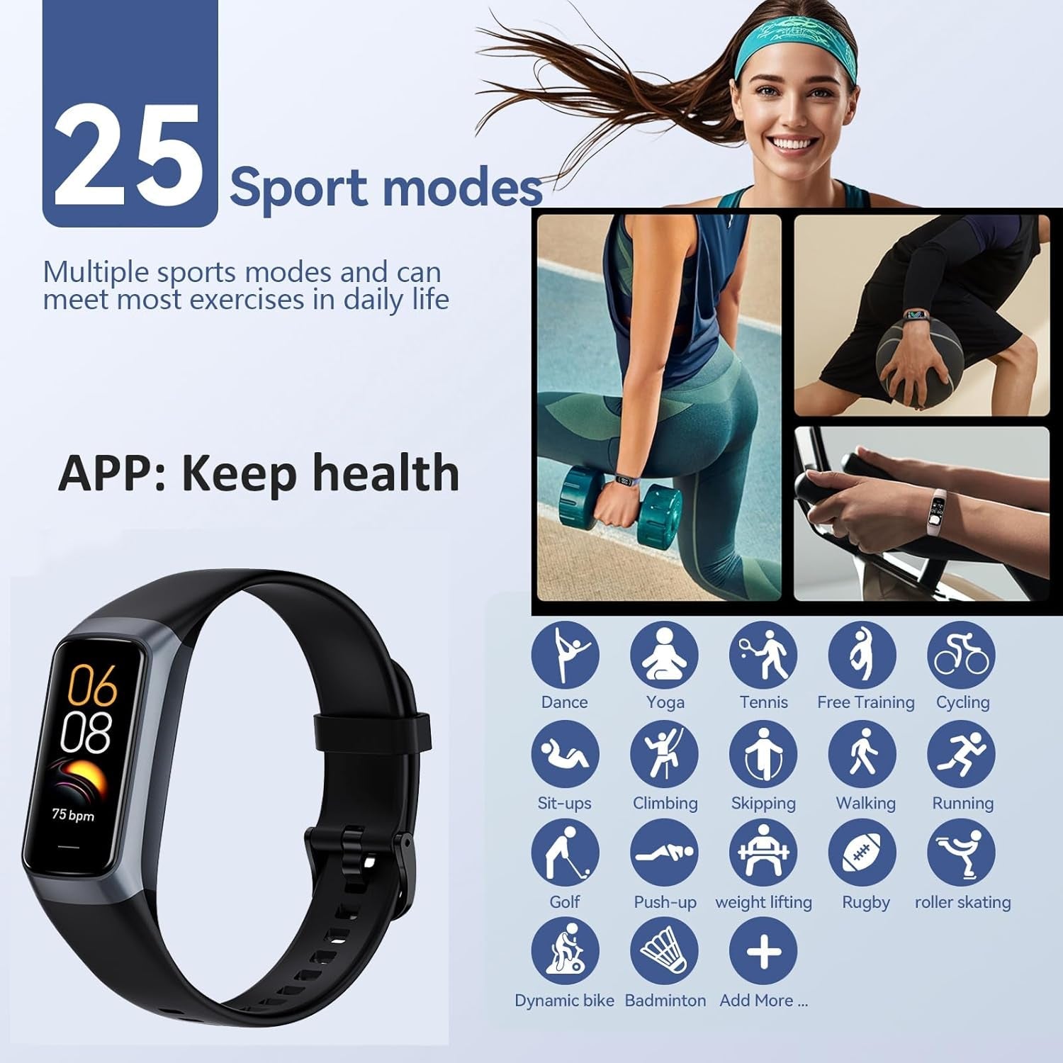 Keep Health Fitness Trackers for Women Men Amoled Step Counter Slim Thin 25 Sports Modes with Heart Rate Blood Pressure Monitor Alarm Stopwatch Timer Calories Burned IP68 Step Tracker Watch - silverfoxgoods