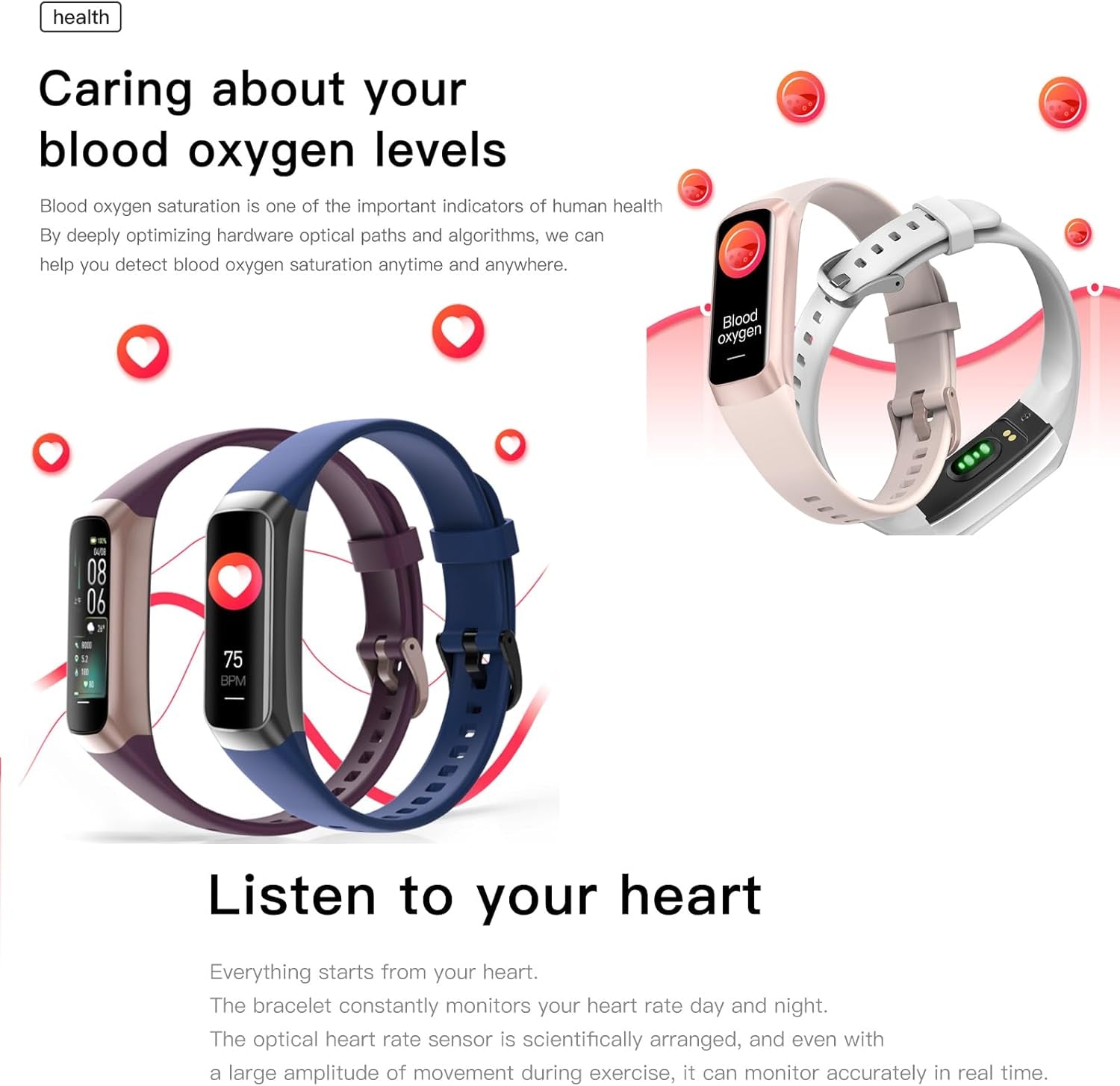 Keep Health Fitness Trackers for Women Men Amoled Step Counter Slim Thin 25 Sports Modes with Heart Rate Blood Pressure Monitor Alarm Stopwatch Timer Calories Burned IP68 Step Tracker Watch - silverfoxgoods