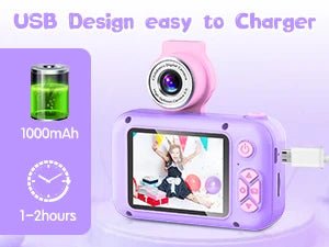 ARNSSIEN kids digital camera with 180° flip lens, 2.4-inch LCD, and protective silicone case
