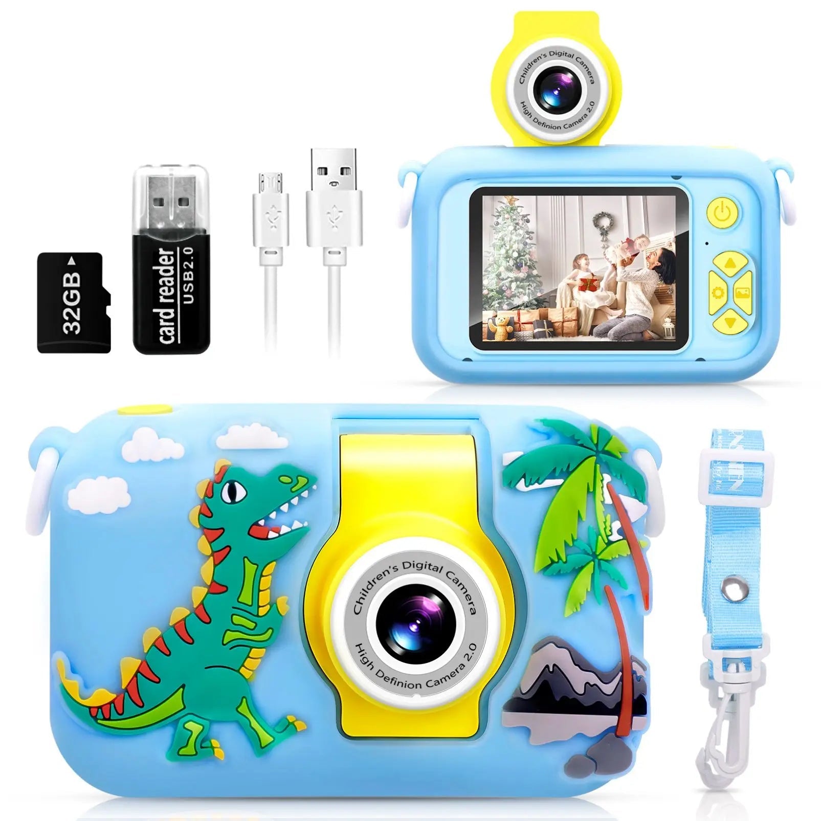 ARNSSIEN kids digital camera with 180° flip lens, 2.4-inch LCD, and protective silicone case