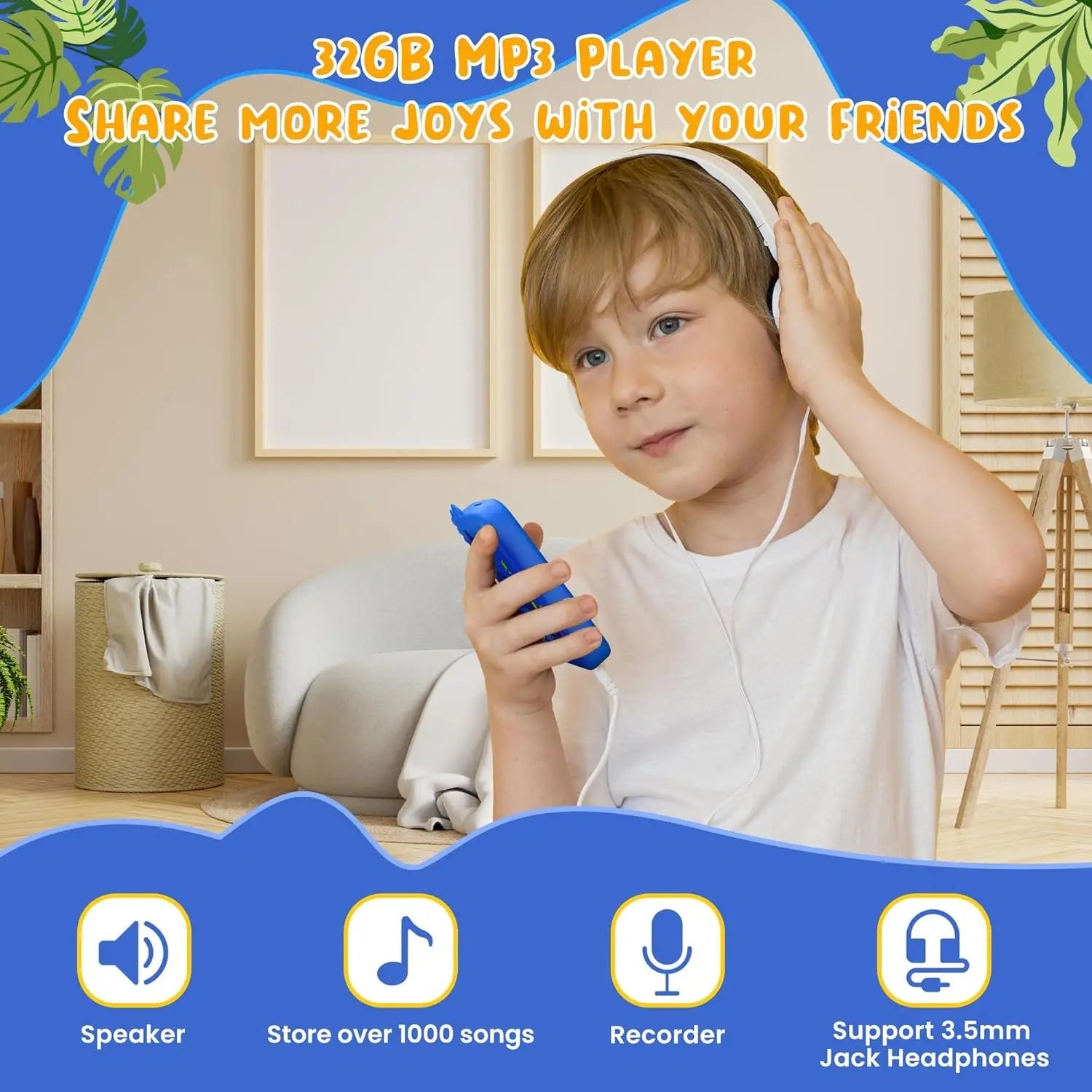 Kids Phone with Camera for Boys with Touchscreen, 32G Card Birthday Gifts for Kids Dual Camera, Music Player (Blue Dinosaur) - silverfoxgoods