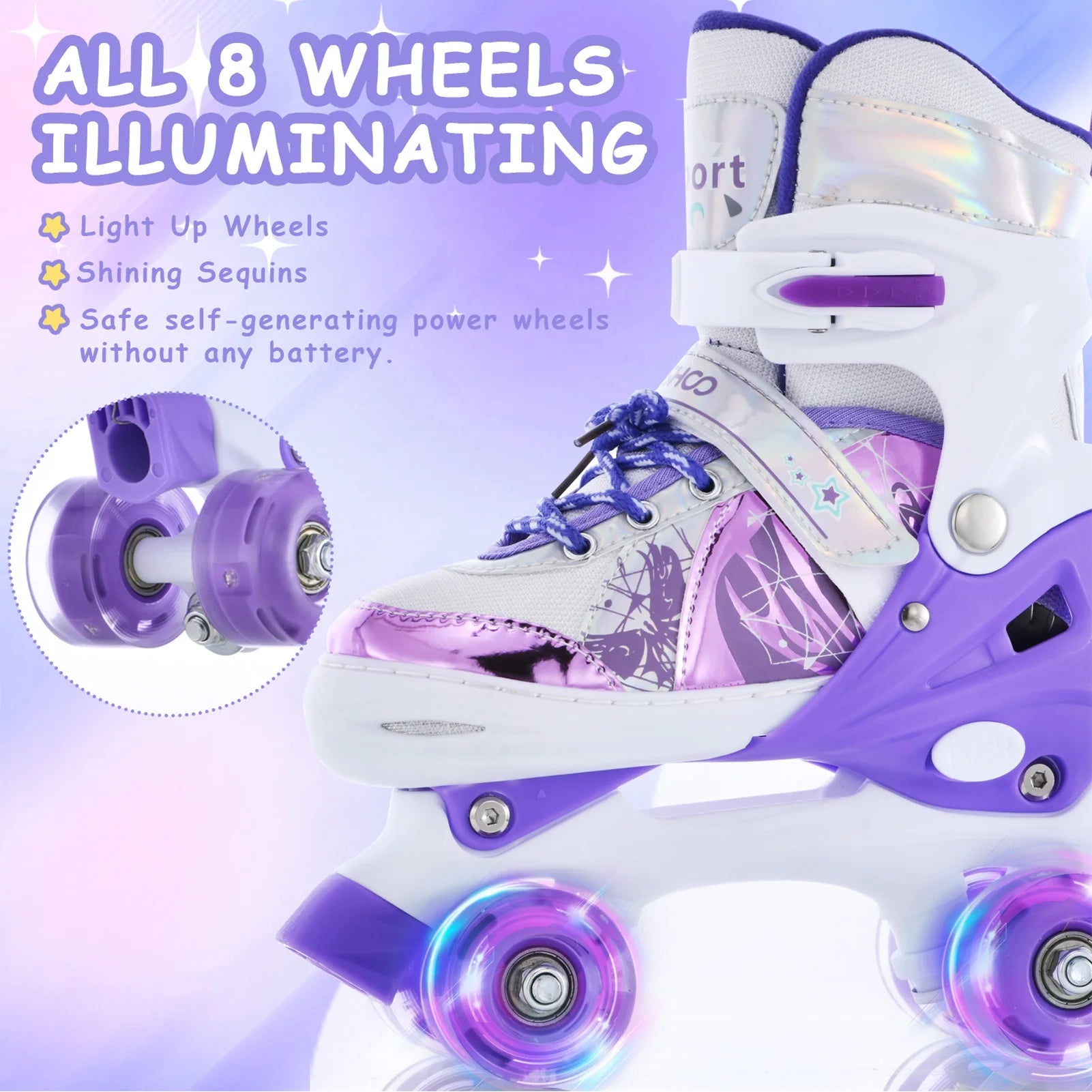 Kids Roller Skates Girls Roller Skates for Girls Boys for Kids 4 Size Adjustable Light Up - silverfoxgoods
