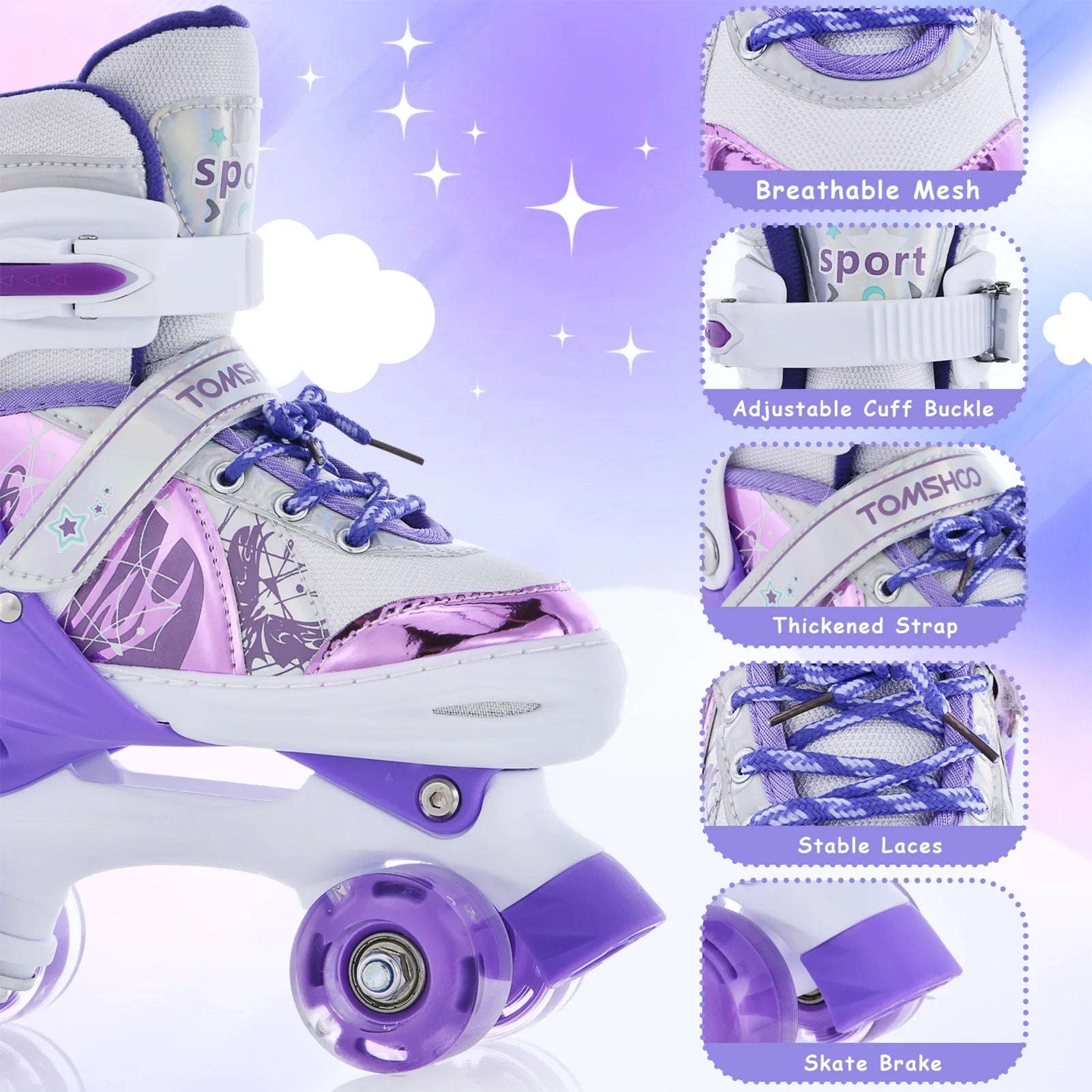 Kids Roller Skates Girls Roller Skates for Girls Boys for Kids 4 Size Adjustable Light Up - silverfoxgoods