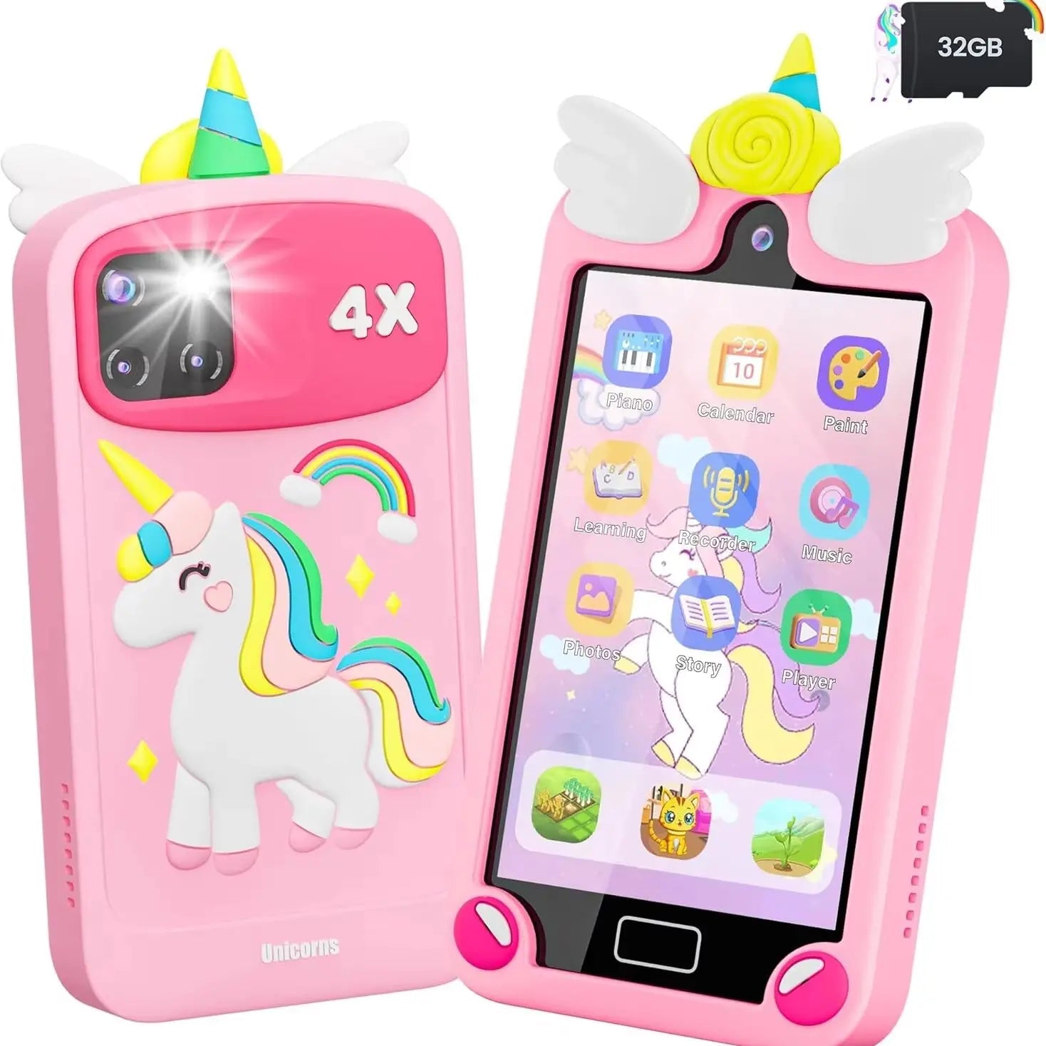 Kids Smart Phone for Girls with 4.0" Large Touchscreen, 32G Card Gifts for Kid Toys, Toddler Learning Toy, Dual Lens(Pink) - silverfoxgoods