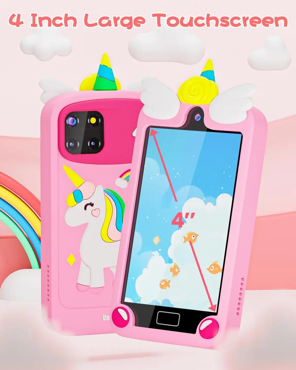 Kids Smart Phone for Girls with 4.0" Large Touchscreen, 32G Card Gifts for Kid Toys, Toddler Learning Toy, Dual Lens(Pink) - silverfoxgoods