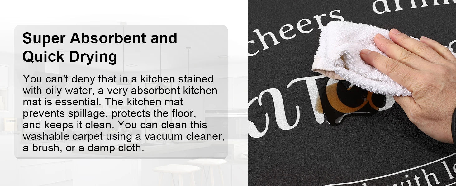 Kitchen Mats for Floor, Non Slip Washable Kitchen Rugs Sets of 3, Black Farmhouse Cushioned Stain Resistant - silverfoxgoods