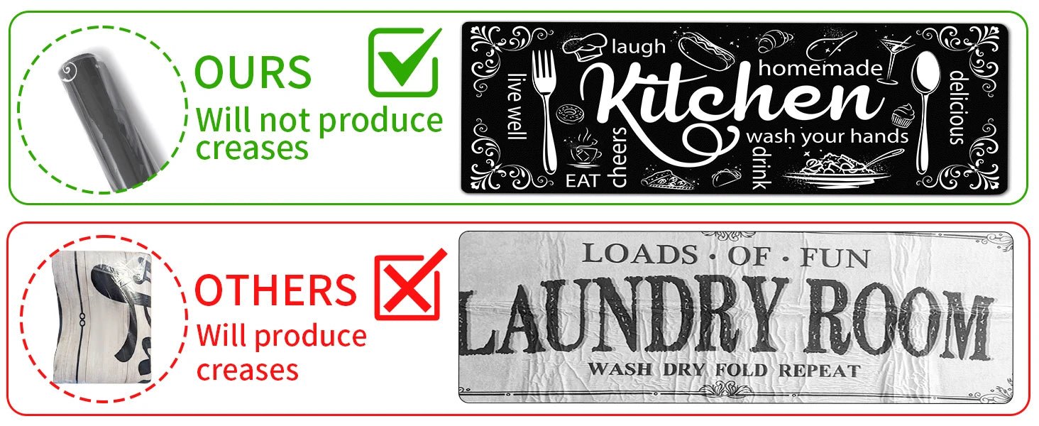 Kitchen Mats for Floor, Non Slip Washable Kitchen Rugs Sets of 3, Black Farmhouse Cushioned Stain Resistant - silverfoxgoods