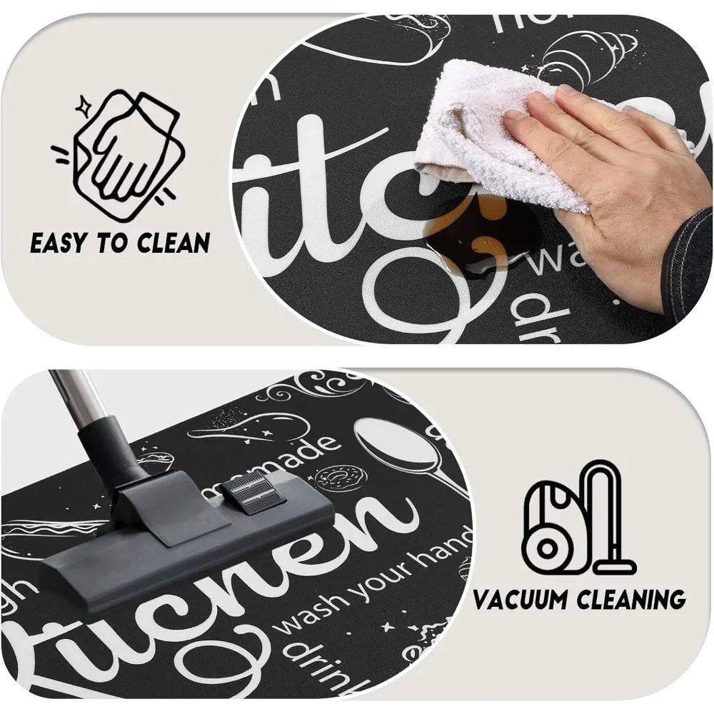 Kitchen Mats for Floor, Non Slip Washable Kitchen Rugs Sets of 3, Black Farmhouse Cushioned Stain Resistant - silverfoxgoods