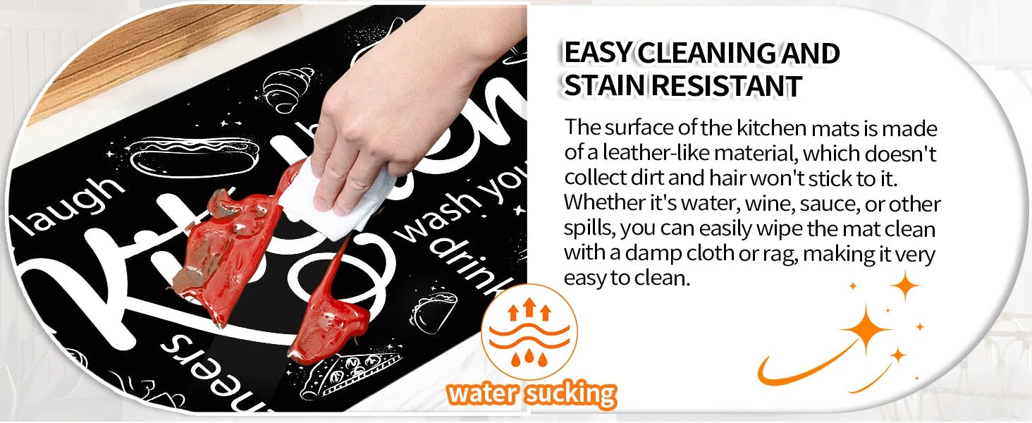 Kitchen Mats for Floor, Non Slip Washable Kitchen Rugs Sets of 3, Black Farmhouse Cushioned Stain Resistant - silverfoxgoods