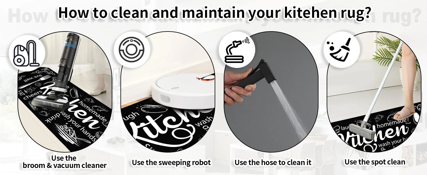 Kitchen Mats for Floor, Non Slip Washable Kitchen Rugs Sets of 3, Black Farmhouse Cushioned Stain Resistant - silverfoxgoods