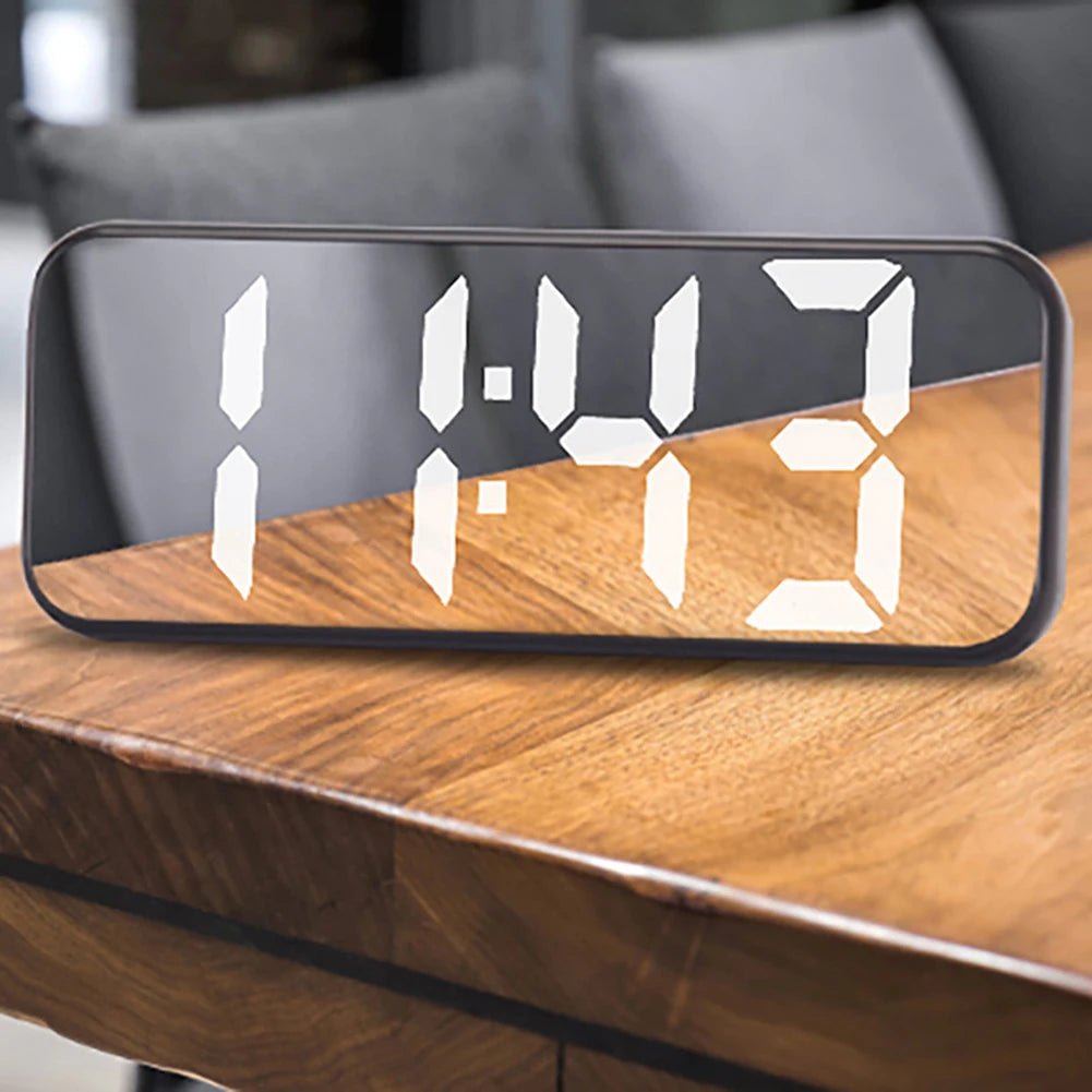 LED Mirror Clock with Snooze Function and Temperature Display - silverfoxgoods