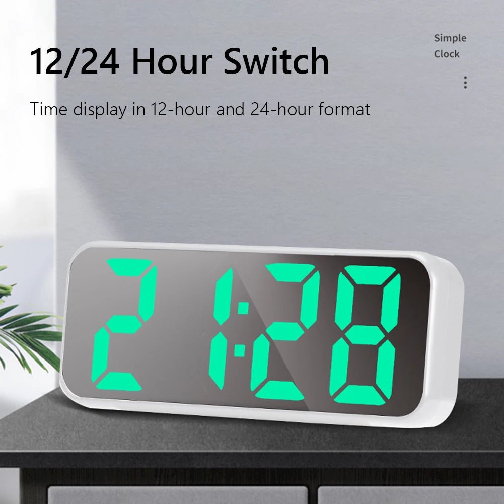 LED Mirror Clock with Snooze Function and Temperature Display - silverfoxgoods