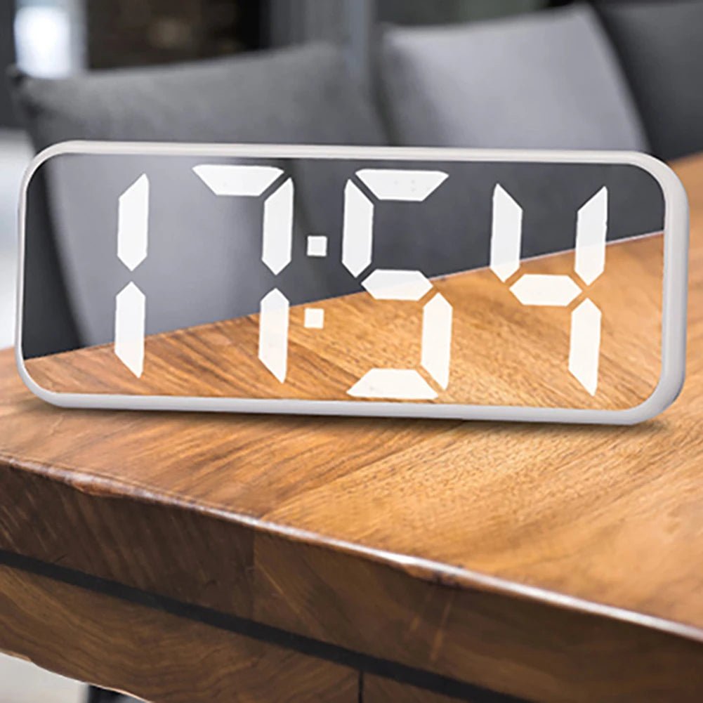 LED Mirror Clock with Snooze Function and Temperature Display - silverfoxgoods