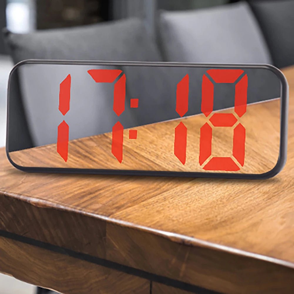 LED Mirror Clock with Snooze Function and Temperature Display - silverfoxgoods