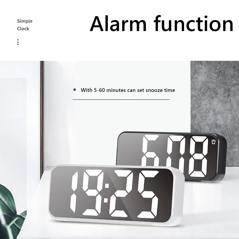 LED Mirror Clock with Snooze Function and Temperature Display - silverfoxgoods