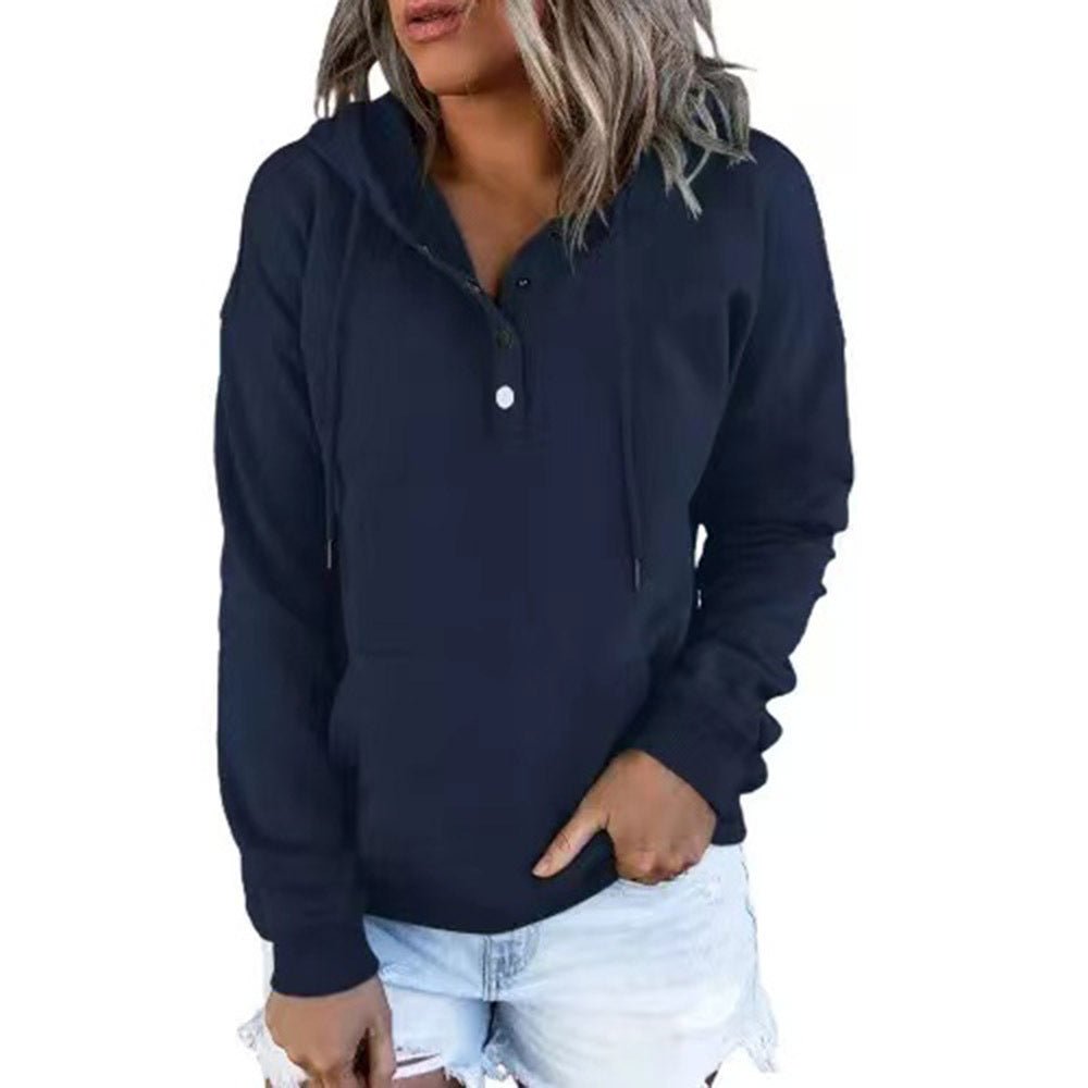 Long - sleeved Hooded Sweatshirt With Pocket, Buttons, and Drawstring Design Hoodie - silverfoxgoods