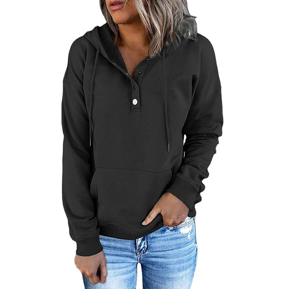 Long - sleeved Hooded Sweatshirt With Pocket, Buttons, and Drawstring Design Hoodie - silverfoxgoods