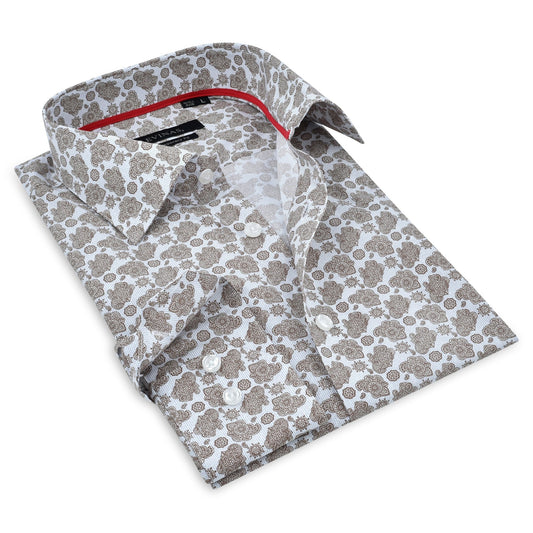 Lt Brown Paisley Shirt // Contemporary Fit - contrast trimming - final sale - silverfoxgoods