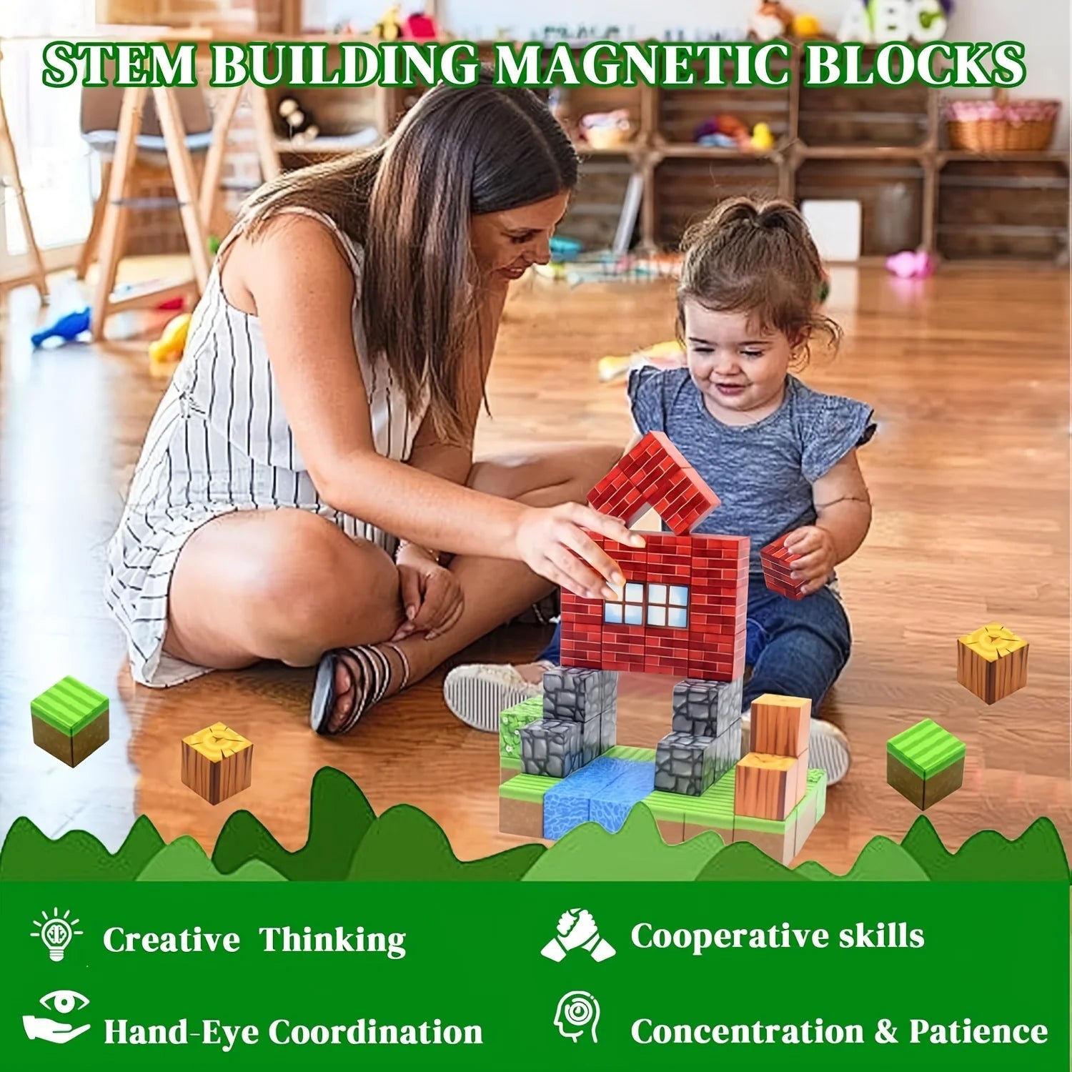 Magnetic 100pcs, Creative Building Toys, ABS Building Square, Suitable for Construction And Creation - silverfoxgoods