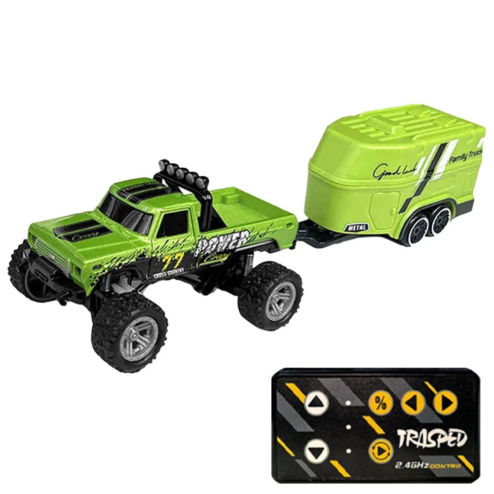 Mini RC Monster Truck 1:64 Off - Road Climbing Car Alloy Model 2.4G Remote Control Adjustable Speed Electric Trailer Children Toys - silverfoxgoods