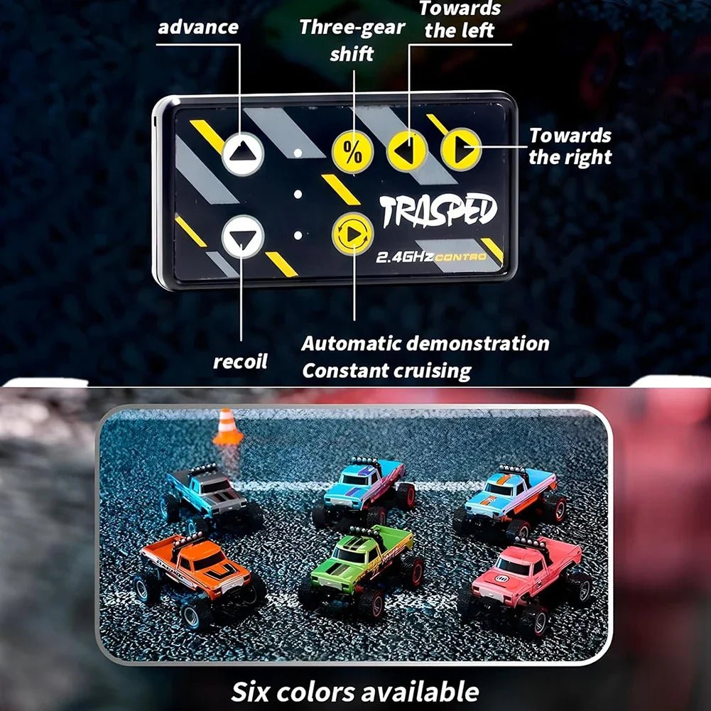 Mini RC Monster Truck 1:64 Off - Road Climbing Car Alloy Model 2.4G Remote Control Adjustable Speed Electric Trailer Children Toys - silverfoxgoods