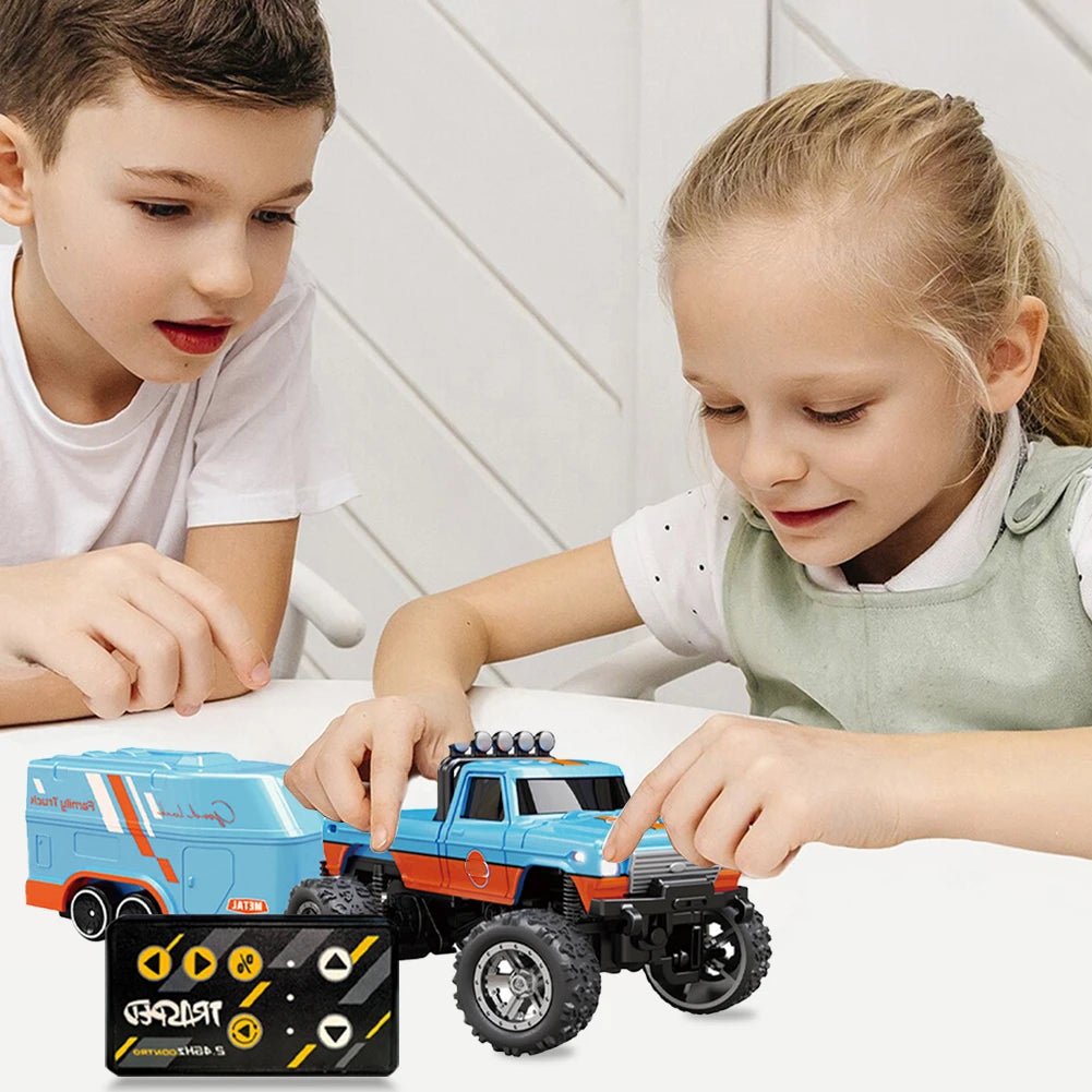 Mini RC Monster Truck 1:64 Off - Road Climbing Car Alloy Model 2.4G Remote Control Adjustable Speed Electric Trailer Children Toys - silverfoxgoods