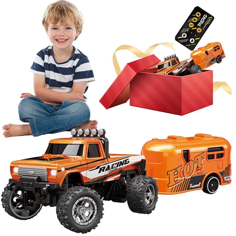 Mini RC Monster Truck 1:64 Off - Road Climbing Car Alloy Model 2.4G Remote Control Adjustable Speed Electric Trailer Children Toys - silverfoxgoods