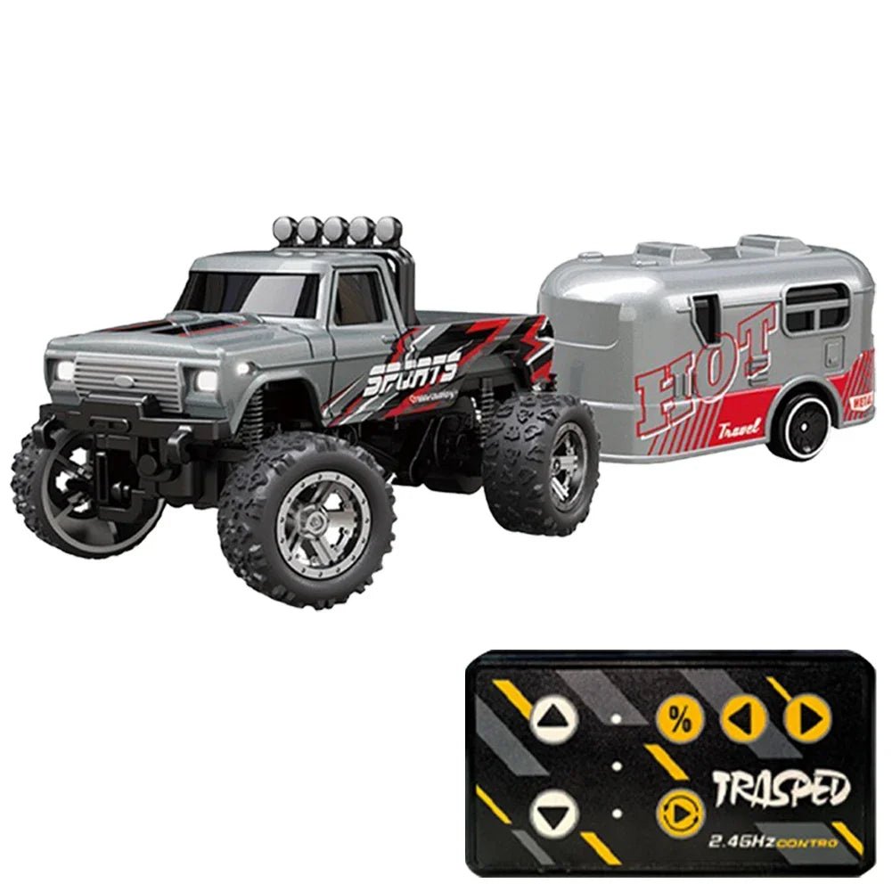 Mini RC Monster Truck 1:64 Off - Road Climbing Car Alloy Model 2.4G Remote Control Adjustable Speed Electric Trailer Children Toys - silverfoxgoods