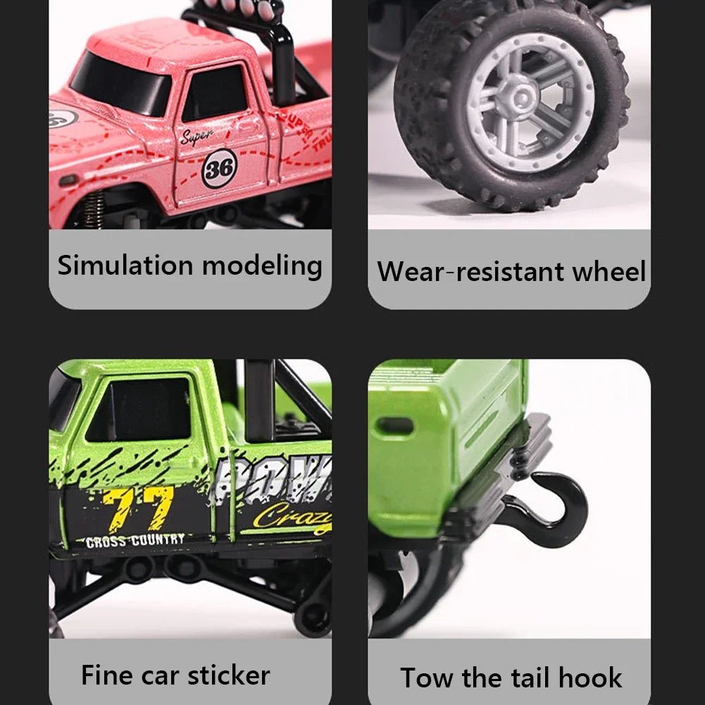 Mini RC Monster Truck 1:64 Off - Road Climbing Car Alloy Model 2.4G Remote Control Adjustable Speed Electric Trailer Children Toys - silverfoxgoods