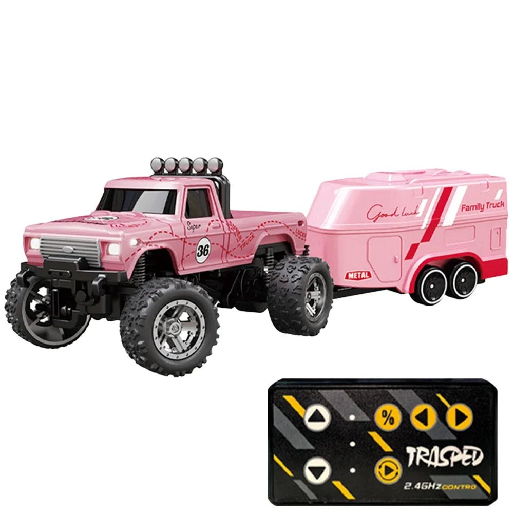 Mini RC Monster Truck 1:64 Off - Road Climbing Car Alloy Model 2.4G Remote Control Adjustable Speed Electric Trailer Children Toys - silverfoxgoods