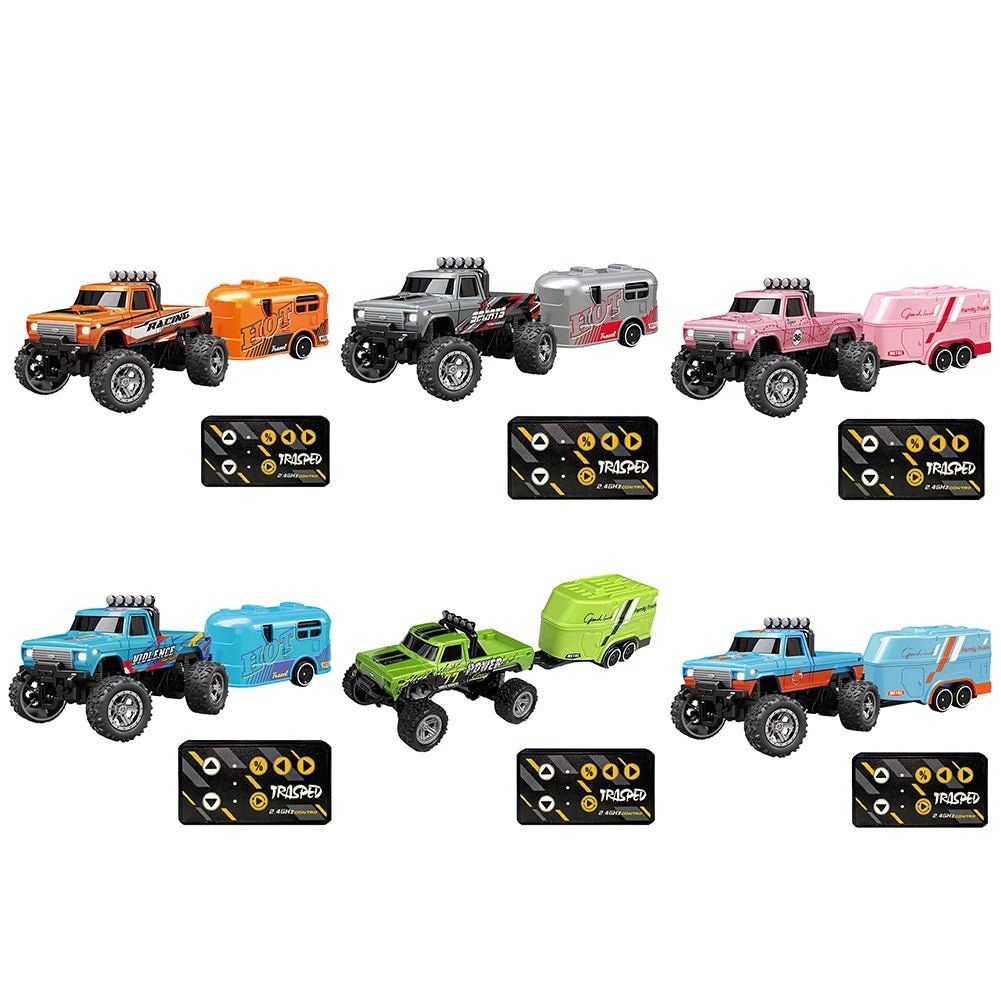 Mini RC Monster Truck 1:64 Off - Road Climbing Car Alloy Model 2.4G Remote Control Adjustable Speed Electric Trailer Children Toys - silverfoxgoods