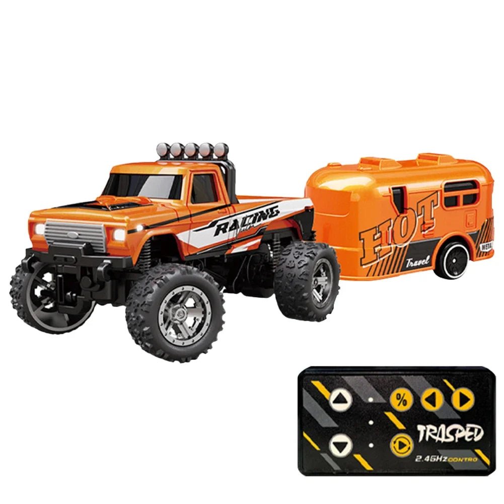 Mini RC Monster Truck 1:64 Off - Road Climbing Car Alloy Model 2.4G Remote Control Adjustable Speed Electric Trailer Children Toys - silverfoxgoods