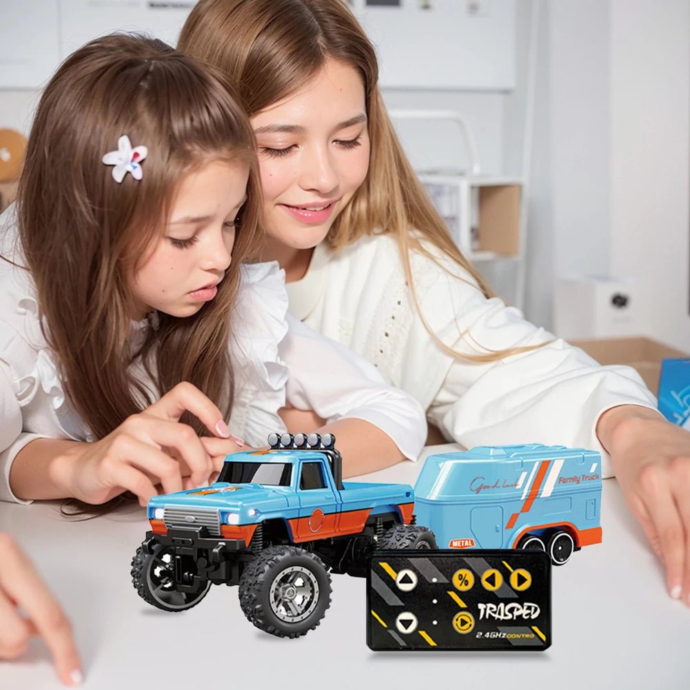 Mini RC Monster Truck 1:64 Off - Road Climbing Car Alloy Model 2.4G Remote Control Adjustable Speed Electric Trailer Children Toys - silverfoxgoods