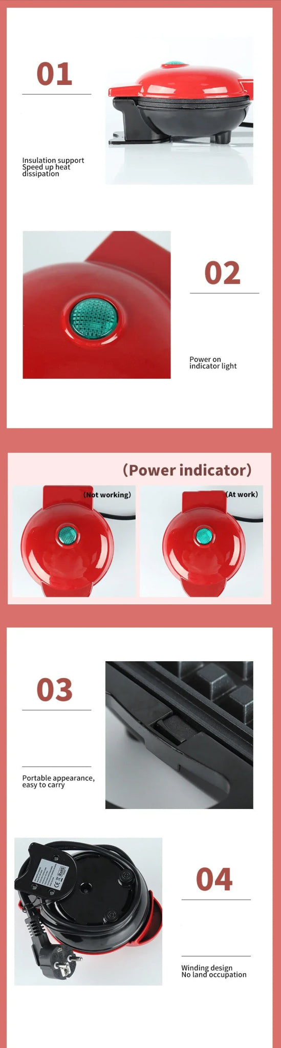 Heart-shaped double-sided mini waffles maker - silverfoxgoods