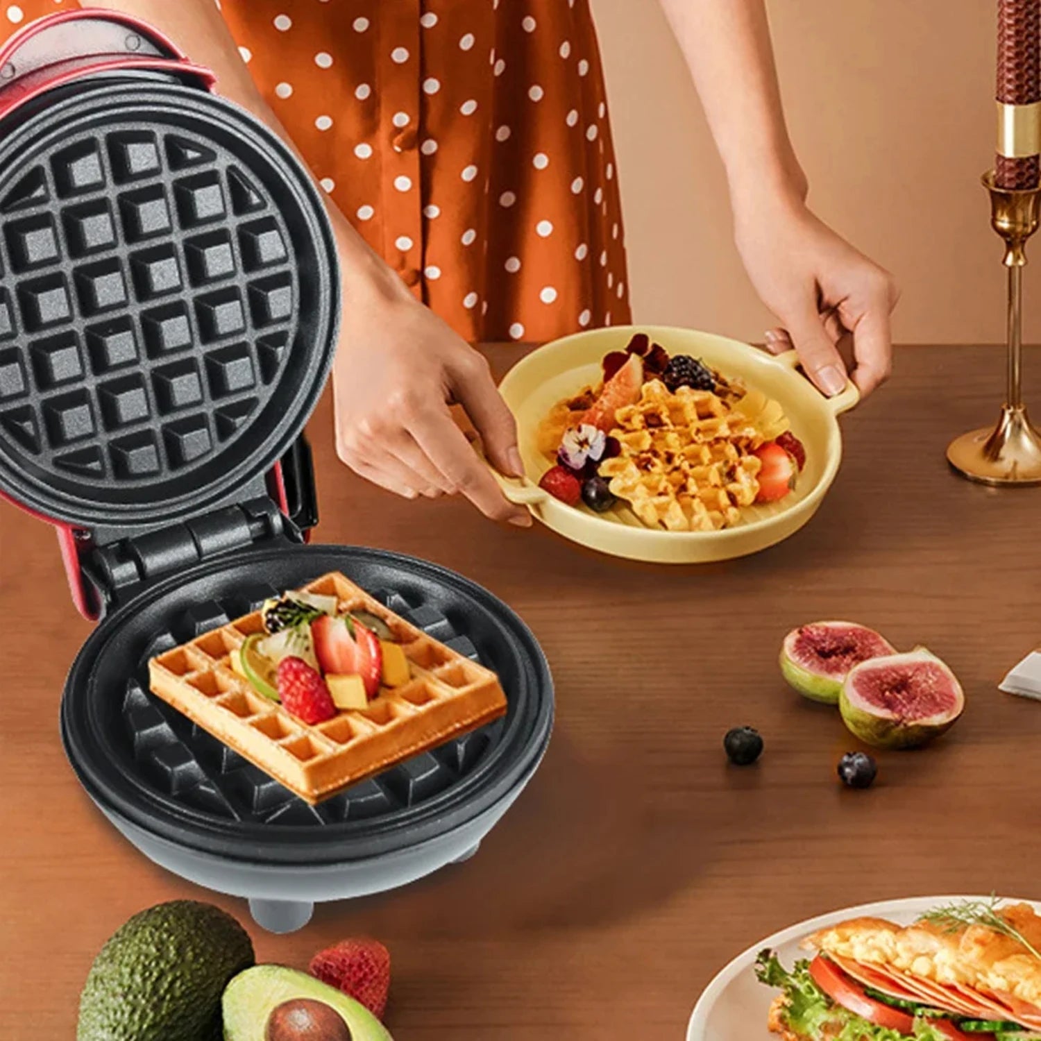 Heart-shaped double-sided mini waffles maker - silverfoxgoods