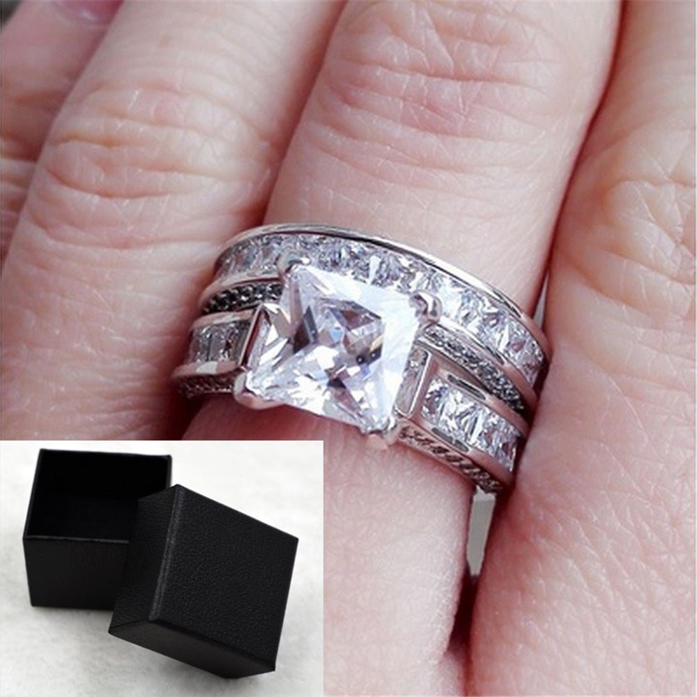 New Style Charm Couple Rings His Her Silver Color Princess Cut CZ Anniversary Promise Wedding Engagement Ring Sets - silverfoxgoods