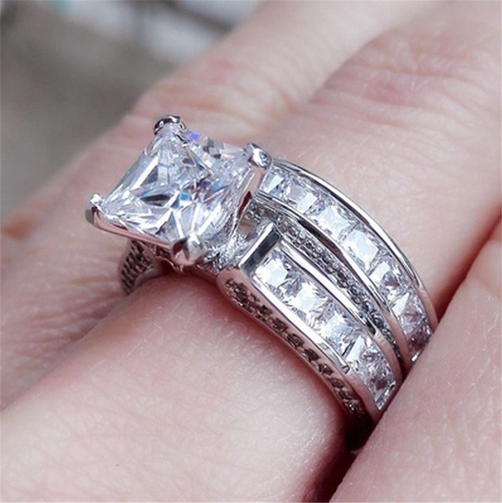 New Style Charm Couple Rings His Her Silver Color Princess Cut CZ Anniversary Promise Wedding Engagement Ring Sets - silverfoxgoods