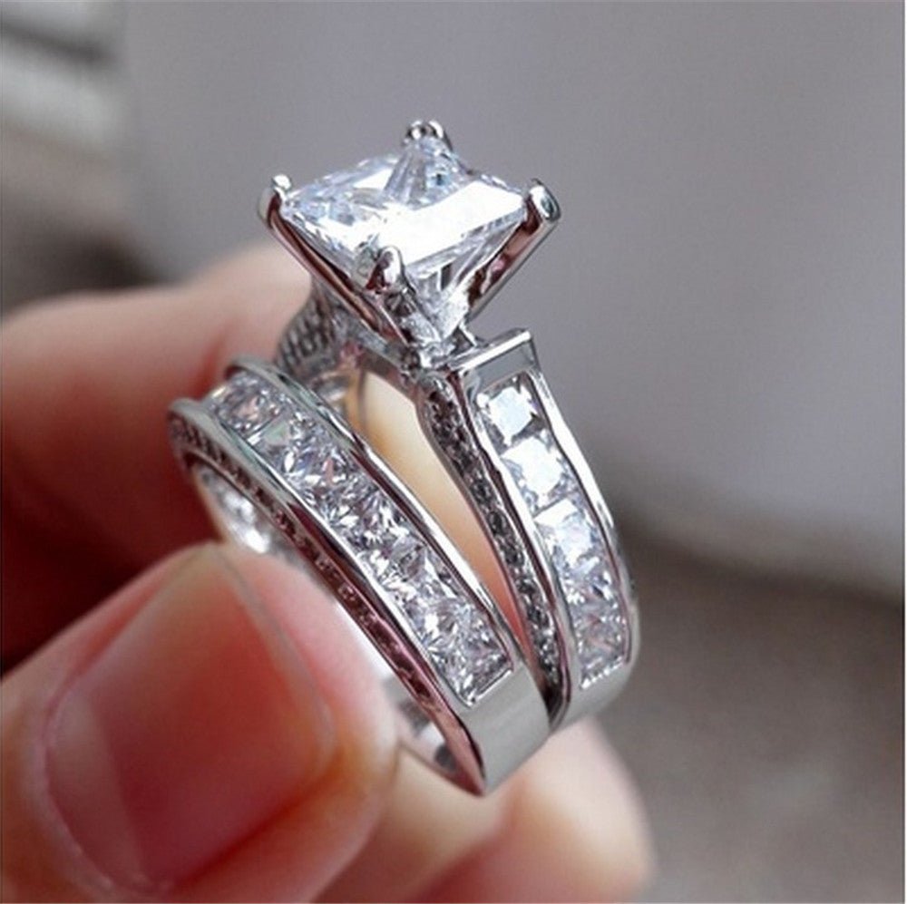 New Style Charm Couple Rings His Her Silver Color Princess Cut CZ Anniversary Promise Wedding Engagement Ring Sets - silverfoxgoods