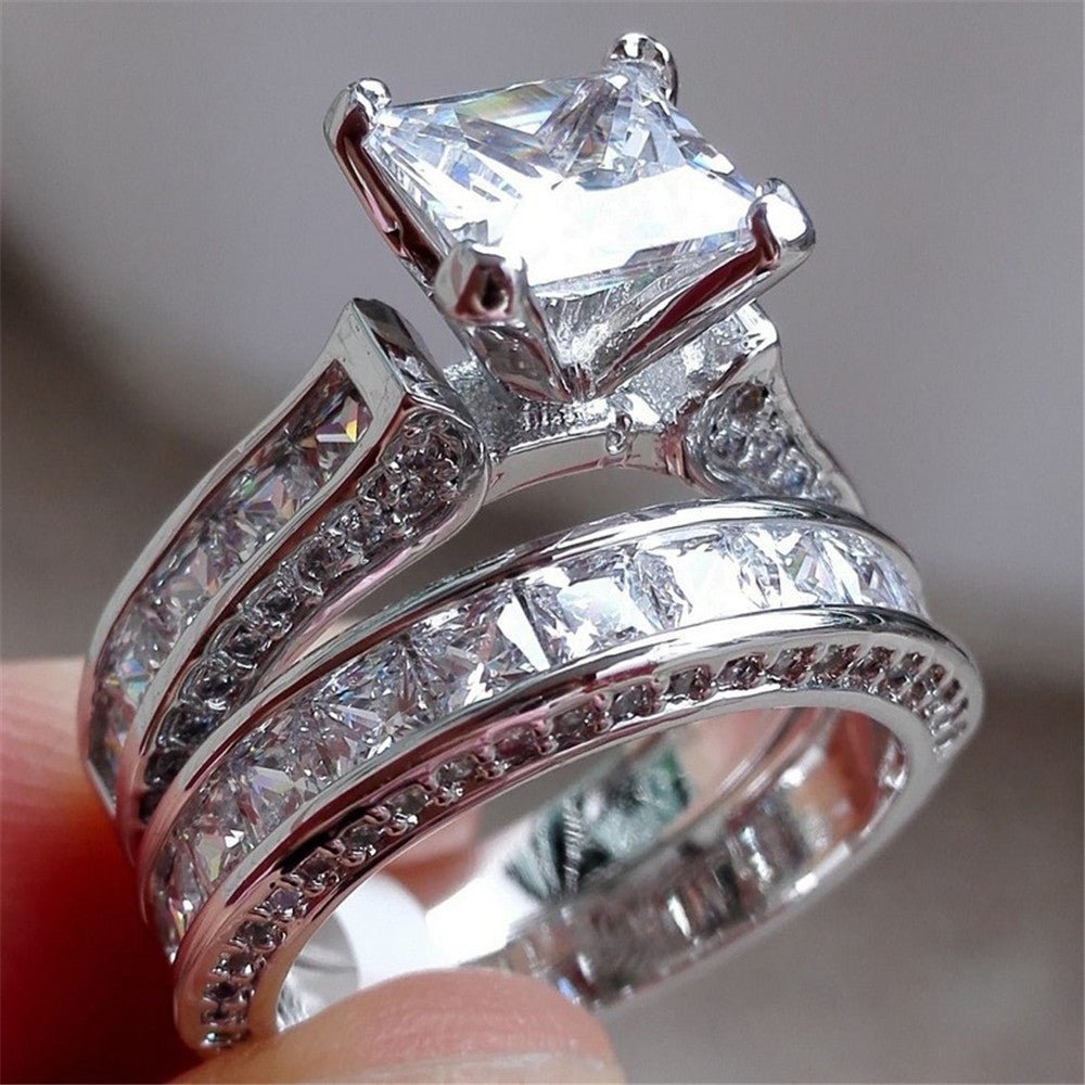 New Style Charm Couple Rings His Her Silver Color Princess Cut CZ Anniversary Promise Wedding Engagement Ring Sets - silverfoxgoods