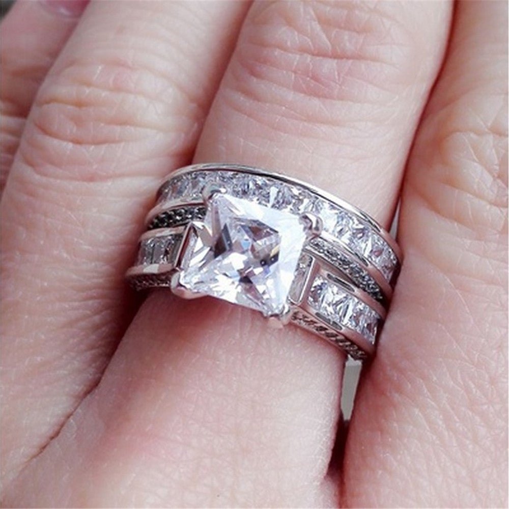 New Style Charm Couple Rings His Her Silver Color Princess Cut CZ Anniversary Promise Wedding Engagement Ring Sets - silverfoxgoods