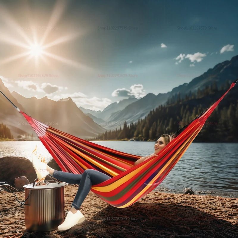 Outdoor camping hammock double thick swing lounge travel portable lightweight - silverfoxgoods