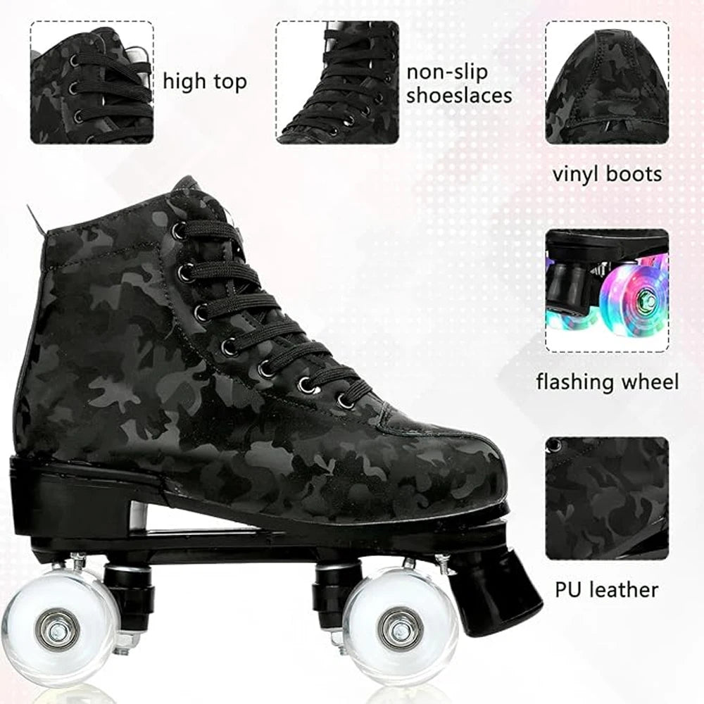 Outdoor Roller Skates Sports Double Row Skates Quad 4 Wheels Skating Women Flashing Roller Skates Shoes for Men Youth Boys Girls - silverfoxgoods
