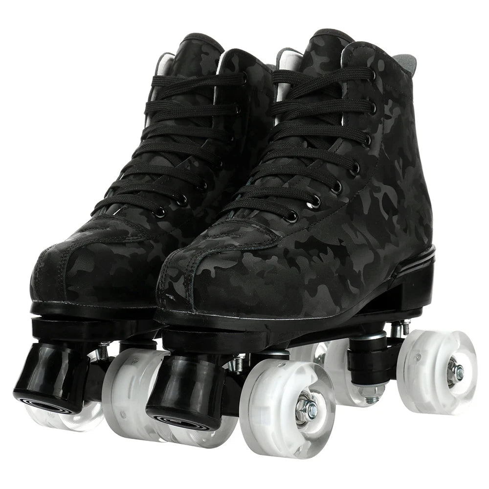 Outdoor Roller Skates Sports Double Row Skates Quad 4 Wheels Skating Women Flashing Roller Skates Shoes for Men Youth Boys Girls - silverfoxgoods