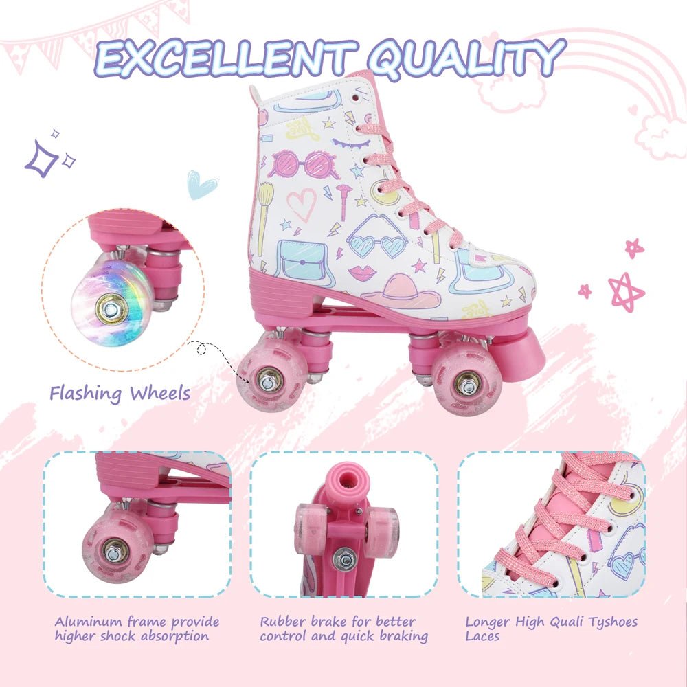 Outdoor PU leather quad roller skates for kids and girls, beginner-friendly