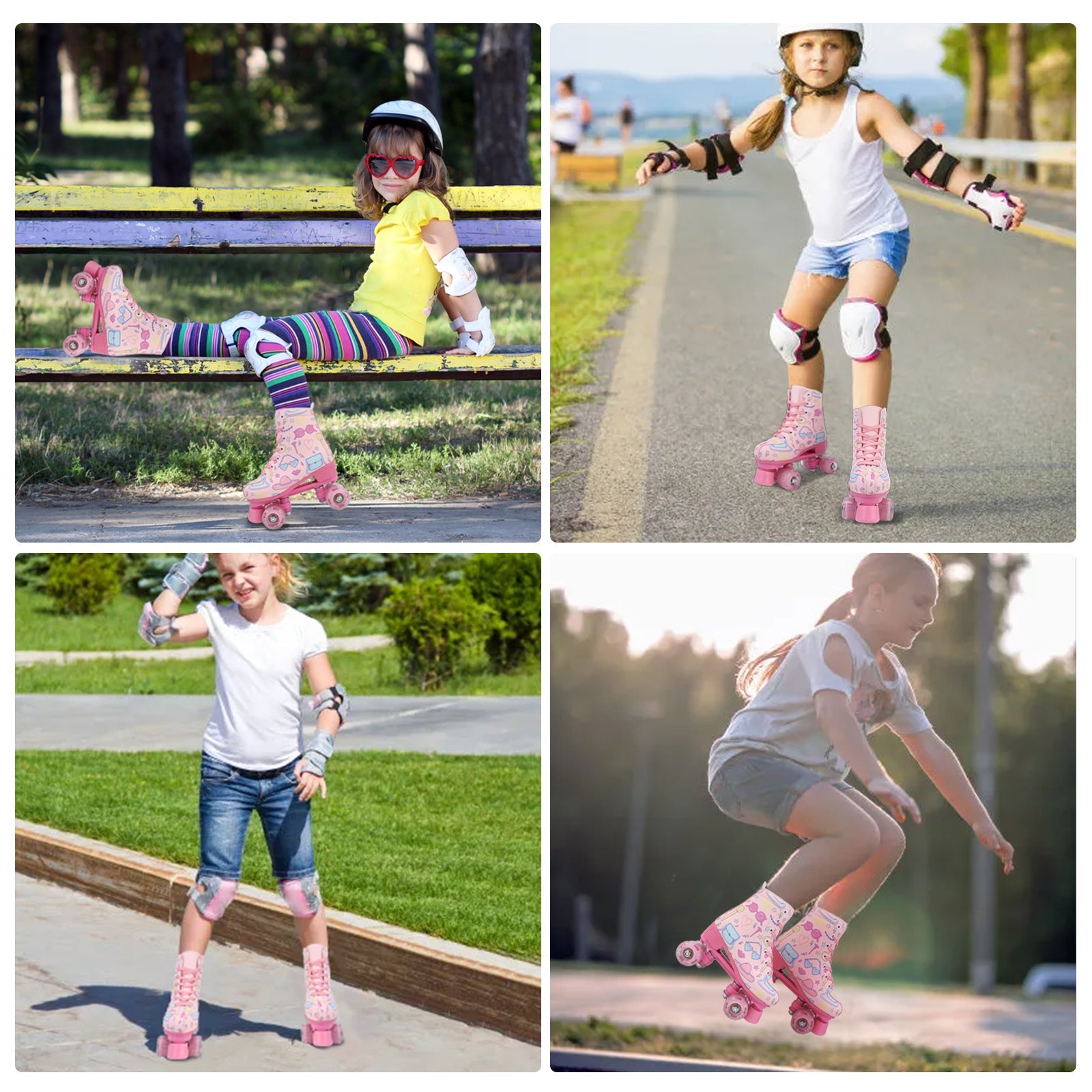 Outdoor PU leather quad roller skates for kids and girls, beginner-friendly