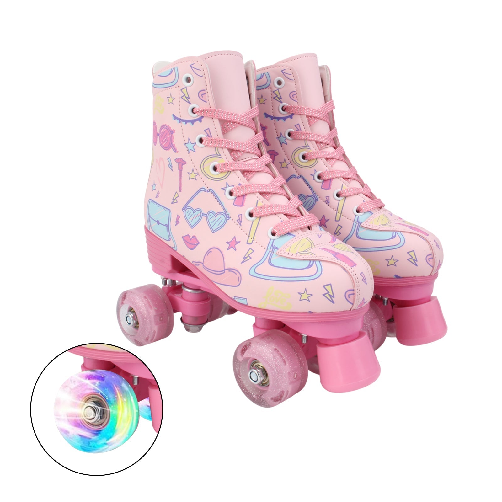 Outdoor PU leather quad roller skates for kids and girls, beginner-friendly