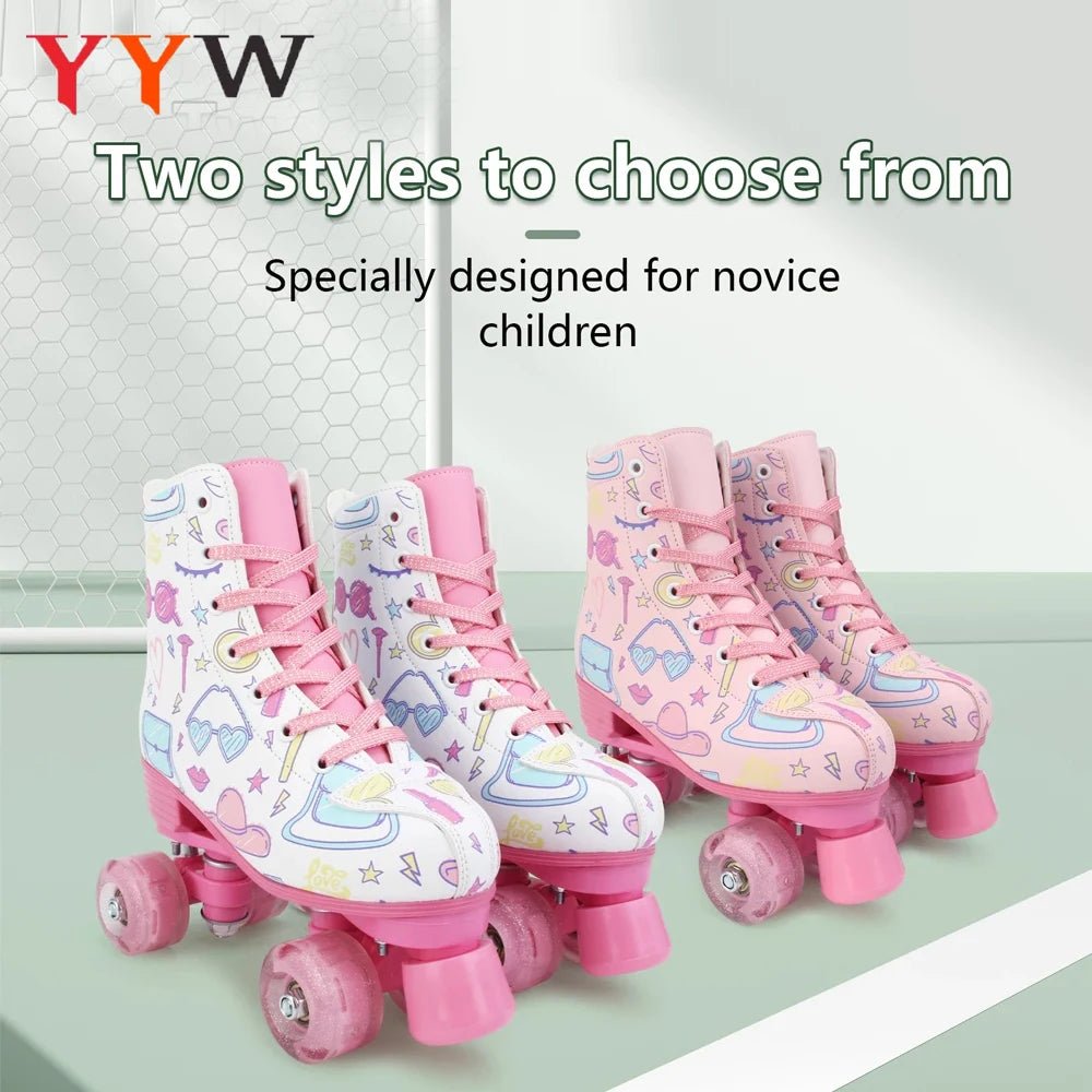Outdoor PU leather quad roller skates for kids and girls, beginner-friendly