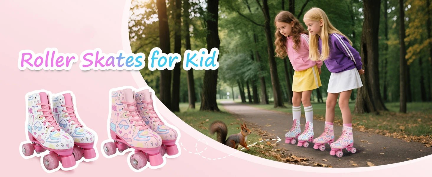 Outdoor PU leather quad roller skates for kids and girls, beginner-friendly